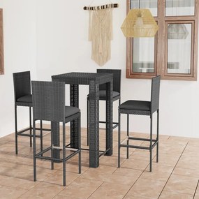 3064795 vidaXL Set mobilier bar de grădină cu perne, 5 piese, gri, poliratan