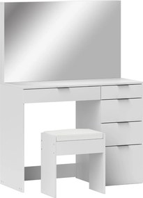HOMCOM Set Masă de Toaletă cu Oglindă și 5 Sertare și Taburet de Machiaj Tapițat, 97,2x44,5x136,5 cm, Alb | Aosom Romania