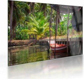 Tablou pe sticlă - Nava din lemn în canal , Thailand (70x50 cm)