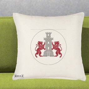 Perna Personalizata Cetatea Turnu Magurele Heraldic, 40x40 cm, Crem Reliefat, Husa Detasabila, Perna Inclusa, BEKZ®