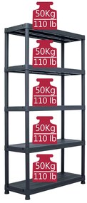 Raft de depozitare, negru, 80 x 40 x 180 cm, plastic, 250 kg 80 x 40 x 180 cm, 1