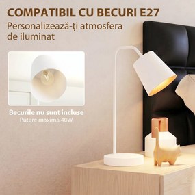 HOMCOM Set de 2 Veioze Moderne din Oțel cu Porturi USB, Soclu E27, Bec Neinclus, Alb | Aosom Romania