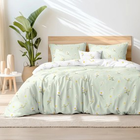 Goldea lenjerie de pat din 100% bumbac - mușețel cu verde deschis 200 x 200 și 2buc 50 x 70 cm (din două bucăți, cusătură pe mijloc)