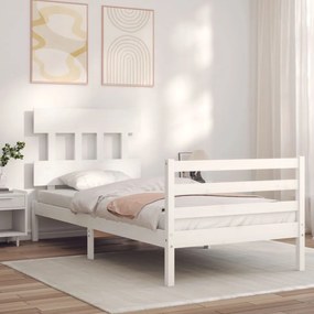 3195117 vidaXL Cadru de pat cu tăblie single mic, alb, lemn masiv