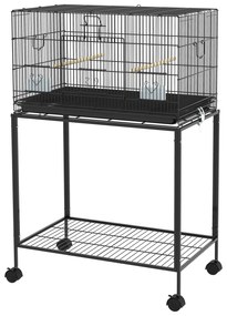 PawHut Colivie pentru Pasari cu Rotile 77x46x119 cm Cusca Metalica pentru Pasari cu Tava Detasabila 2 Suporturi 2 Hranitoare Negru | Aosom Romania