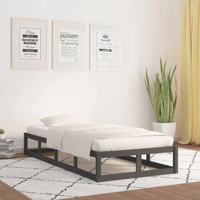 820828 vidaXL Cadru de pat single 3FT, gri, 90x190 cm, lemn masiv