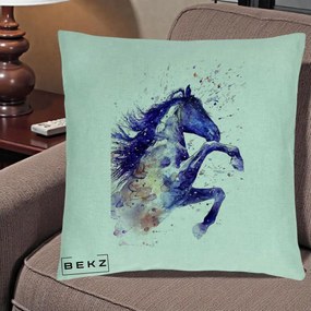 Perna Decorativa Cal Albastru Acuarela, 40x40 cm, Verde Menta, Husa Detasabila, Perna Inclusa, BEKZ®