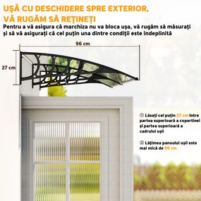 Outsunny Copertina moderna din PP, 200x96x27 cm, negru | Aosom Romania