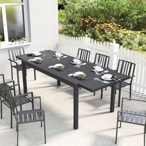 Outsunny Masă de Grădină Extensibilă Blat Aluminiu Efect Lemn Picioare Reglabile 8-10 Persoane 214x85x75cm Gri Antracit | Aosom Romania