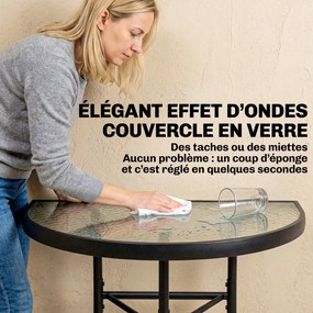 Outsunny Set bistro de exterior, mobilier de terasă 3 piese cu scaune pliante, masă din sticlă semicirculară, negru | Aosom Romania