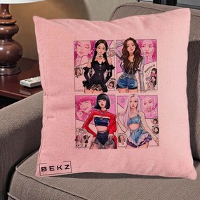 Perna Personalizata K-pop BLACKPINK Fanart Manga Benzi Desenate 4 Membre, 40x40 cm, Roz, Husa Detasabila, Perna Inclusa, BEKZ®