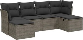 vidaXL Set mobilier grădină cu perne, 6 piese, gri, poliratan