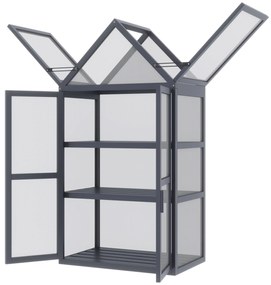 Seră mini Outsunny cu 3 nivele, sere pentru plante cu acoperiș rabatabil, uși duble din lemn, policarbonat rezistent la intemperii, natural, 70,5 x 42 x 132 cm | Aosom Romania