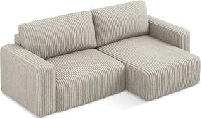 Colțar bej extensibil/cu spațiu de depozitare cu tapițerie din catifea reiată (cu colț pe partea dreaptă/cu șezlong) Kona – Makamii
