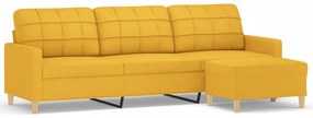 3153332 vidaXL Canapea cu 3 locuri și taburet, galben deschis, 210 cm, textil