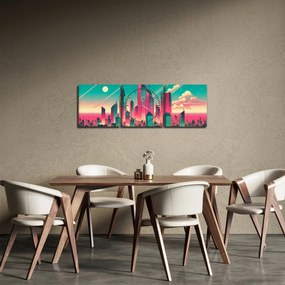 Tablou – Metropolă în stil pop-art (cu ceas) (90x30 cm)