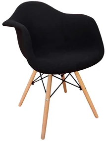 Scaun cu brate design Shell, negru, sezut tapitat textil, picioare lemn