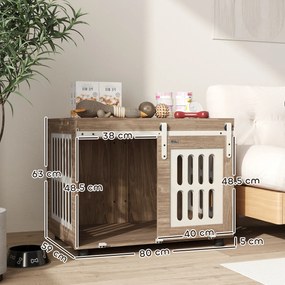 PawHut Meuble cușcă pentru câini cu ușă glisantă, casă pentru câini de talie medie, masă de cafea, 80 x 59 x 63 cm, nuc | Aosom Romania