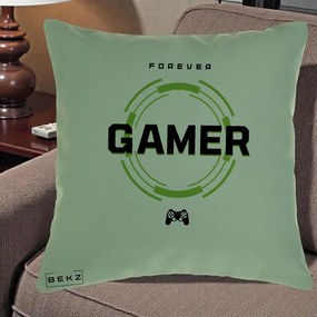 Perna Personalizata Forever Gamer, 40x40 cm, Verde, Husa Detasabila, Perna Inclusa, BEKZ®