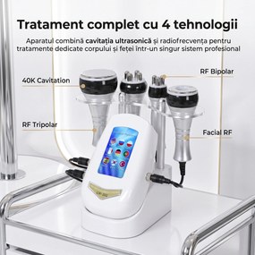 Aparat remodelare corporala si faciala 4-in-1: cavitatie 40K, RF multipolar si tripolar, vacuum RF