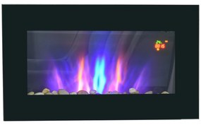 Șemineu electric de perete HOMCOM 1000/2000 W, efect flacără LED 7 culori, 72,5 x 11,5 x 40 cm, negru | Aosom Romania