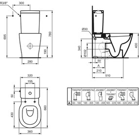 Rezervor vas wc Ideal Standard Connect Space Cube alb lucios cu alimentare laterala