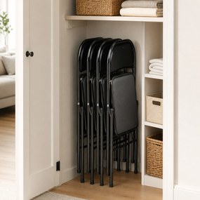 HOMCOM Set de 2 Scaune Pliabile Metalice, Tapițate cu Piele Ecologică PU, pentru Interior, cu Șezut Confortabil și Spătar Deschis | Aosom Romania