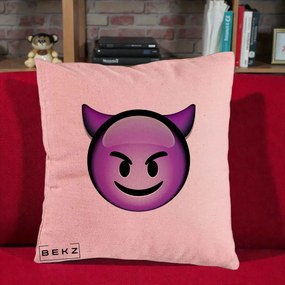 Perna Decorativa Emoji Diavol Mov, 40x40 cm, Roz, Husa Detasabila, Perna Inclusa, BEKZ®