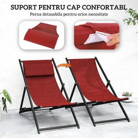 Outsunny Set de 2 Sezlonguri Rabatabile din Aluminiu și Textilene, Design Modern, pentru Terasă și Grădină, Roșu | Aosom Romania