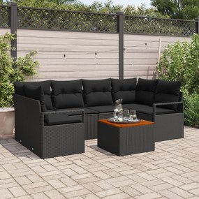 vidaXL Set de canapea de grădină cu 7 piese și perne, rattan negru, acacia