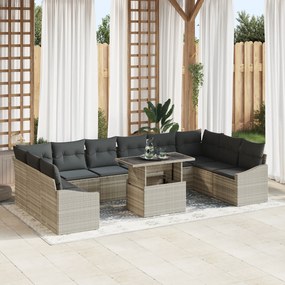 vidaXL Set de canapele de grădină 11 piese cu perne gri deschis din rattan sintetic