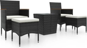 vidaXL Set mobilier bistro grădină 5 piese negru poliratan și sticlă