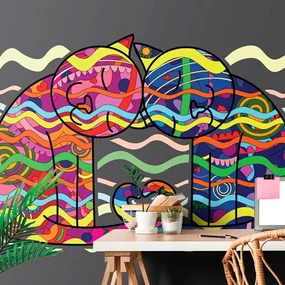 Tapet pisici îndrăgostite în stil pop art