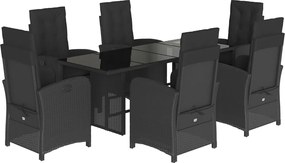 vidaXL Set mobilier de grădină cu perne, 7 piese, negru, poliratan