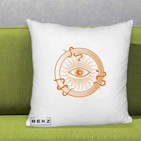Perna Personalizata Ochiul Providentei Mistic Orange, 40x40 cm, Alb Pufos, Husa Detasabila, Perna Inclusa, BEKZ®