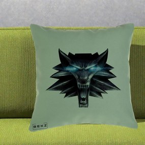 Perna Decorativa The Witcher Wolf Head, 40x40 cm, Verde, Husa Detasabila, Perna Inclusa, BEKZ®