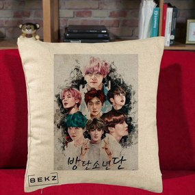 Perna Personalizata K-pop BTS Bangtan Boys Poster Artistic Negru Alb, 40x40 cm, Bej, Husa Detasabila, Perna Inclusa, BEKZ®