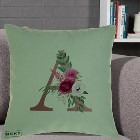 Cadou Personalizat - Perna Personalizata Monograma Rose Gold Litera A, 40x40 cm, Verde, Husa Detasabila, Perna Inclusa, BEKZ®