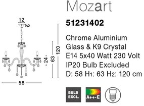 Candelabru elegant cu cristale K9 Mozart 5L