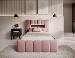 Pat roz tapițat cu spațiu de depozitare cu somieră 90x200 cm Lamica – ELTAP