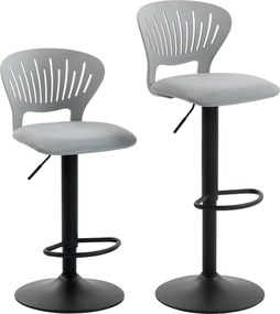 HOMCOM Set de 2 taburete de bar rotative 360°, reglabile 84-105 cm, spătar decupat, suport pentru picioare, gri | Aosom Romania