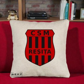 Perna Personalizata CSM Resita Fotbal, 40x40 cm, Bej Canapea, Husa Detasabila, Perna Inclusa, BEKZ®