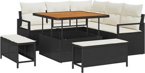 vidaXL Set de canapele pentru grădină cu pernă 8 pcs Negru și Crem