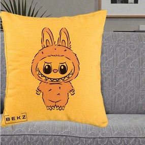 Perna Personalizata Labubu Mov Pastel, 40x40 cm, Galben, Husa Detasabila, Perna Inclusa, BEKZ®