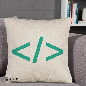 Perna Personalizata Cod HTML Turcoaz, 40x40 cm, Bej Canapea, Husa Detasabila, Perna Inclusa, BEKZ®