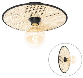 Lampă rustică de tavan și perete neagră cu ratan 30 cm - Kata