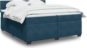 vidaXL Pat box spring cu saltea, albastru închis, 200x200 cm, catifea