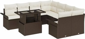vidaXL Set de canapele pentru grădină cu pernă 9 pcs Maro Poli Rattan