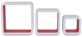 3 Rafturi de tip cub din MDF pentru carti DVD-uri, Alb-Rosu 3, Rosu