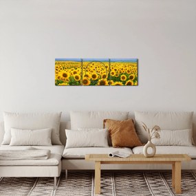 Tablou cu lan de floarea soarelui (cu ceas) (90x30 cm)